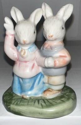 Vintage Easter Bunny Couple Schmid Figurine Peter Rabbit Ceramic 3.5'' Unsigned