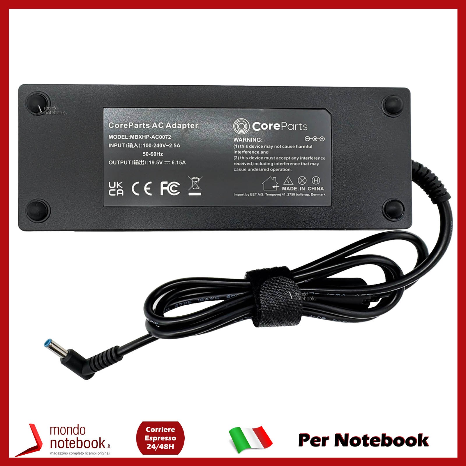 CoreParts 120W 19.5V 6.15A Laptop Charger DS 4.5x3.0mm for HP ZBook 15v G5