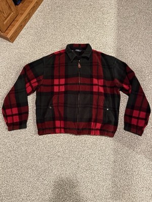Vintage Polo Ralph Lauren Polartec Plaid Fleece Jacket Red Green Holiday Sz L