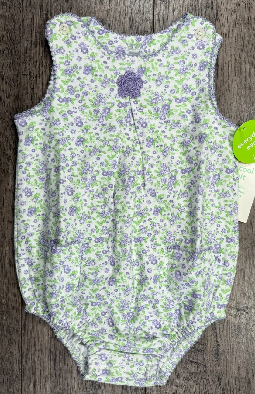 Baby Girl Clothes New Vintage Carter's 18 Month Purple Green Romper Outfit
