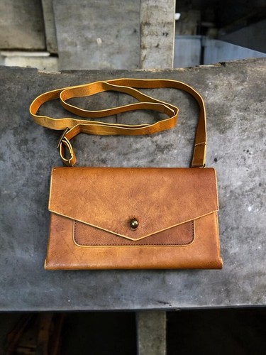 Vintage Noonday Collection Tan Rustic Leather Clutch Wallet and Crossbody Bag