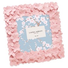 Laura Ashley 4x4 Pink Flower Textured Hand-Crafted Resin Picture Frame with E...
