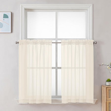 Cream Sheer Curtains 36 inch Length 2 Panels Set, Light Filtering Voile Short Wi