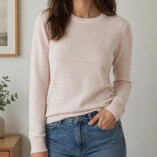 LOFT Womens Crew Neck Sweater Light Pink Long Sleeve Wool Blend XS 472552