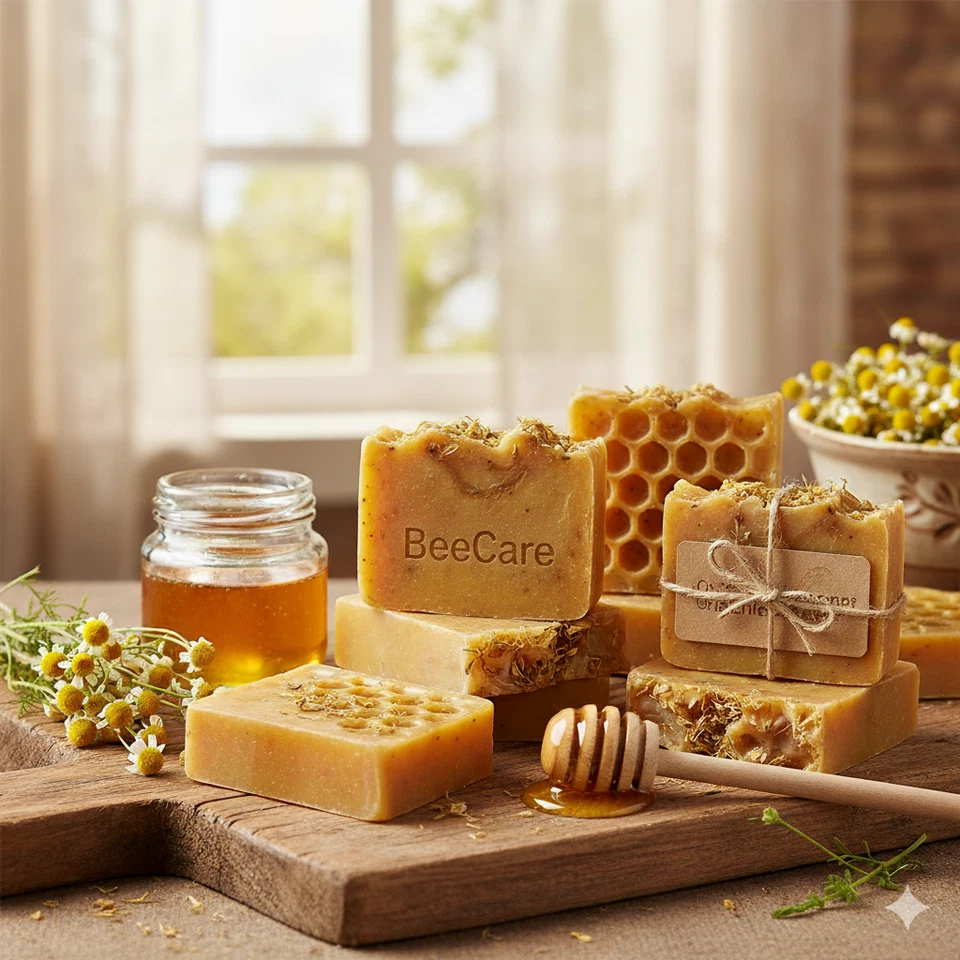 Handmade Honey & Chamomile Natural Soap Bars Set of 3 – Moisturizing Gentle Skin - Image 3 of 4