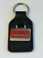 RARE 1970s VINTAGE OWENS CORNING FIBERGLAS LEATHER KEYCHAIN RING FOB/ENGLAND 👀