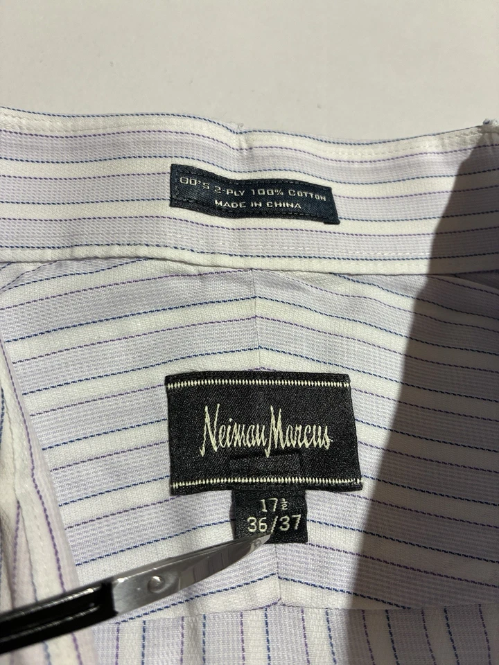 2 camisas de vestir Neiman Marcus para hombre 17,5 36/37 púrpura a cuadros y rayas sin arrugas Foto 4 de 4