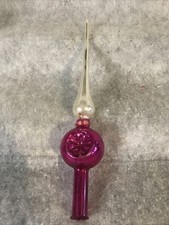 Vintage Glass Pearl & Pink Indent Christmas Finial Tree Topper  10”