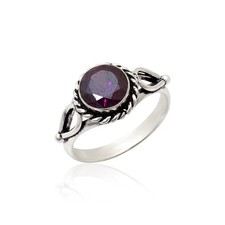 Solid-925 Sterling Silver  Unique Gemstone-Amethyst Faceted Stone  Women Ring