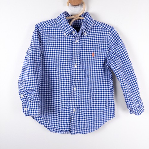 Ralph Lauren Gingham Button Down Shirt Kids 3T Blue White Check Long Sleeve