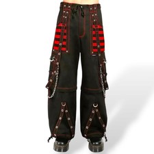 Men Black Tripp Pant Punk Rock Gothic Style Trouser with Red Straps 100 cotton