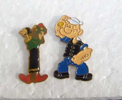 2 Pin's Popeye und Olive Sammlung Vintage 80er Jahre Emaille Pin Anstecknadel