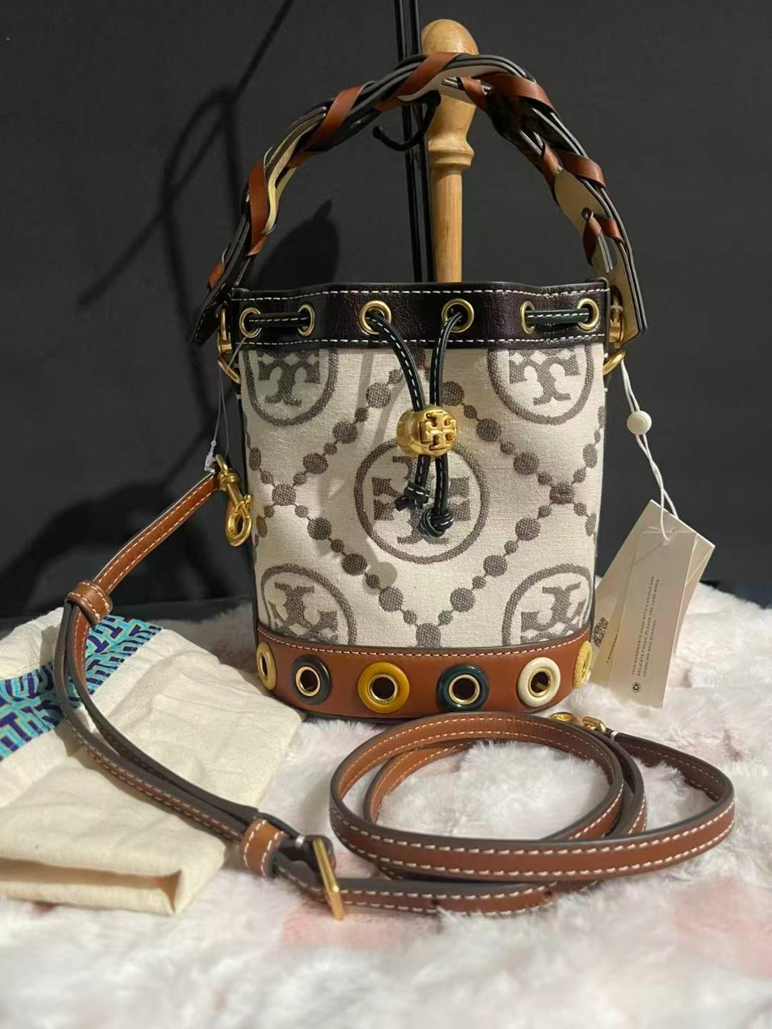 Tory Burch Mini T Monogram Grommet Bucket Bag