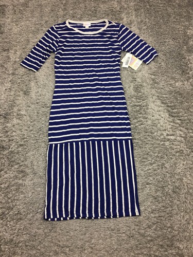Abito donna LulaRoe Julia taglia XXS 2XS blu bianco a righe manica corta - Foto 3 di 13