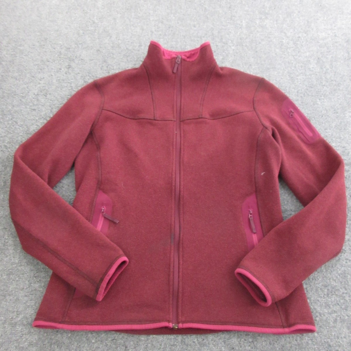 Arc'teryx Jacket Womens Large Red Fleece Full Zip Trim Fit Hiking