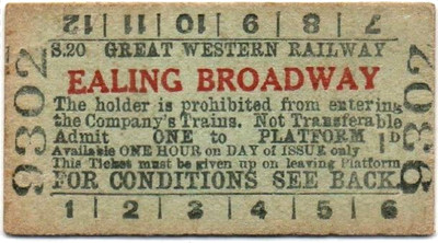 Great Western Railway Platform Ticket Ealing Broadway S.20