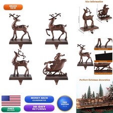 MCEAST Set of 4 Christmas Stocking Holders Santa Reindeer Mantle - Black