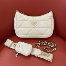 Prada System Flap Shoulder Bag 3-in-1 Hobo Bag Quilted White Leather Gold HDW