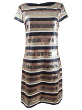 Vince Camuto Women's Sequined Striped Bodycon Dress (4, Navy/Gold) 689886464030