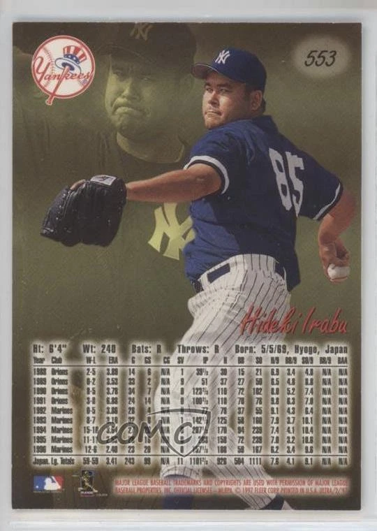 1997 Fleer Ultra Hideki Irabu #553 Rookie RC - Image 2 of 2