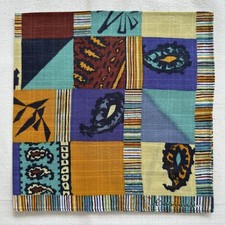 Vintage Mens Handkerchief Cotton Abstract Art Paisley  Check Pocket Square 17"