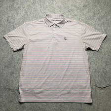 Rhoback Polo Shirt Mens Large White Blue Striped Short Sleeve Golf Performance
