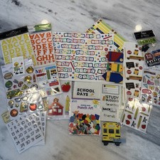 Craft Scrapbook 19pc Lot School Stickers Embellishments Letters 3D Etc