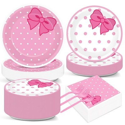 200 PCS Pink Cat Party Supplies Cute Cat Birthday Paper Plates and Napkins Ta...