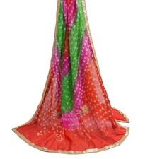Sushila Vintage Multi-Color Dupatta Blend Silk Bandhani Printed Long Stole Veil