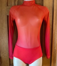 THE LINE UP NWOT OMBR  MESH ORANGE RED LEOTARD DANCE COSTUME SIZE ADULT EXTRA SM