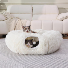 Cat Tunnel with Bed   Soft Plush Peekaboo Donut Cave for Indoor Cats  under Chr