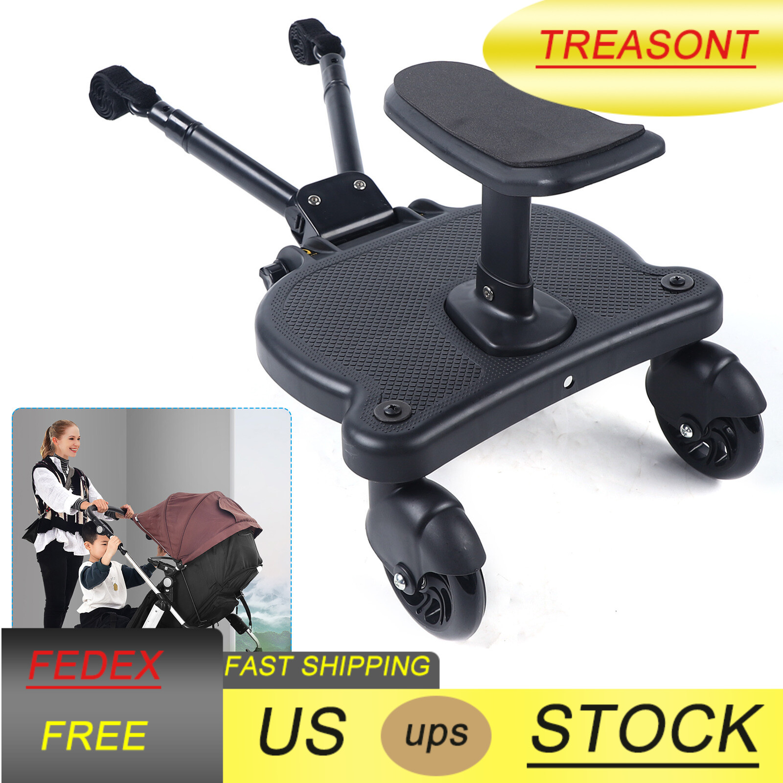 Stroller Board Universal 2in1 Stroller Ride Board Buggy Wheeled Board Seat Pedal