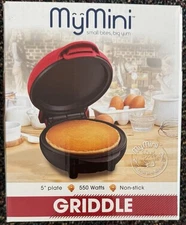 Nostalgia My Mini 5" Griddle Eggs Burgers Pancakes (Red) Nonstick Surface NEW!!!