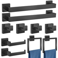 Bathroom Accessories Set 10-Piece Stainless Steel Modern Wall Mount Towel Rac...