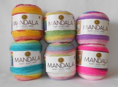 YARN - LION BRAND MANDALA ACRYLIC YARN - ''BABY''  - LOT OF 6 CAKES - NEW!