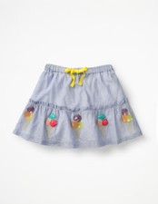 NEW Mini Boden girls applique twirl skirt Chambray Ice cream 3-4 YR