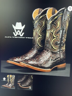 Alfa Brown Caiman Neck Square Toe Size 8 Cowboy Boots Color  display picture 1