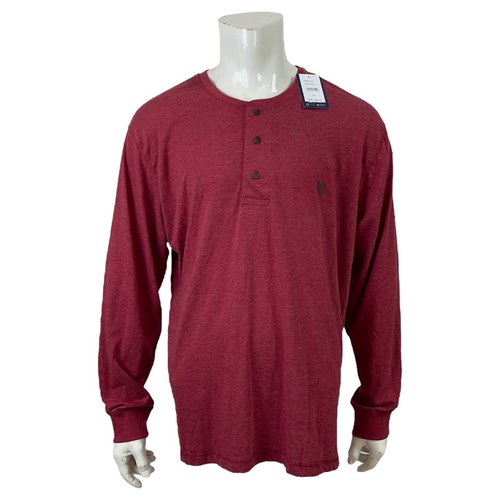 Chaps Long Sleeve Pullover Henley Shirt Chaps Red 3 Button Collar Mens 2XL - Picture 3 of 10