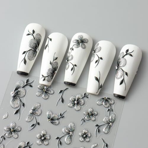 Flower Nail Stickers Black Stickers for Nails Floral Nail Decals style02 - Picture 6 of 7