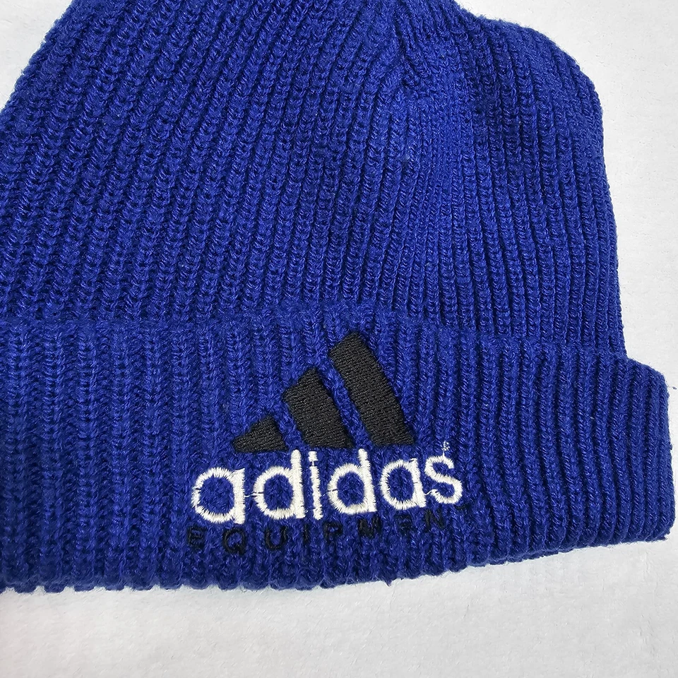 Vtg Adidas Equipment Beanie Ribbed Knit Blue Black 90's Y2K Grunge Hip Hop Cap - Image 2 of 4