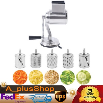 Multi-functional Food Rotary Grater Shredder Stainless Steel W/5 Drums Blades us