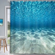 Blue Ocean Beach Shower Curtain Nature Underwater Sea World Scene Bathroom Cu...