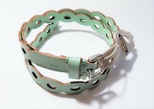 NEW FOSSIL ANTIQUE SILVER TONE BUCKLE,MINT GREEN SCALLOPED LEATHER SKINNY BELT L