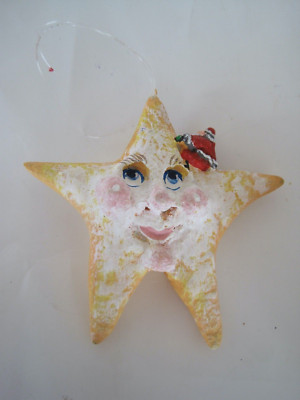 Santa Riding Ceramic Star W/ Facets Ornament GUC