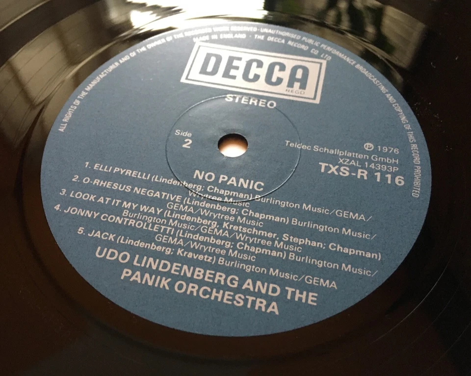 UDO LINDENBERG & THE PANIK ORCHESTRA NO PANIC LP 1976 UK DECCA P3WP3W INSERT M- - Image 3 of 4