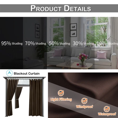 100" Extra Wide Outdoor Blackout Curtains Waterproof Blocking UV Protect Patio - Picture 24 of 24