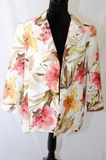 Alfred Dunner 14 Floral Open Front Lined 3/4 Sleeve Jacket / Blazer Pockets EUC