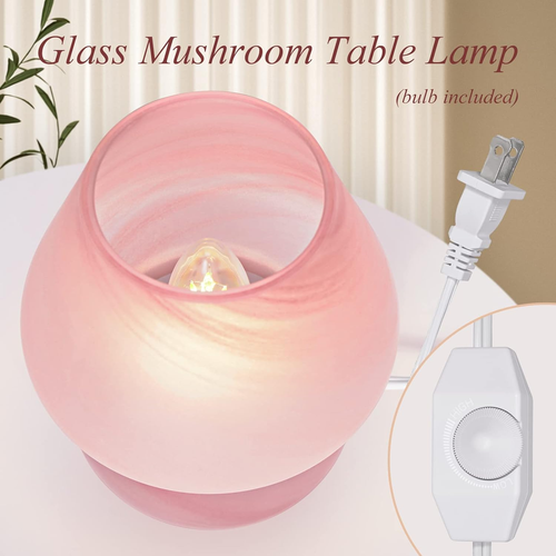 Mushroom Lamp Cute Table Lamp for Bedroom Nightstand Soft Light Pink, Small Glas - Picture 5 of 12