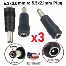 x3 Copper DC Power Connector 5.5mmx2.1mm Female to 6.3mmx3.0mm Male Adapter (B)