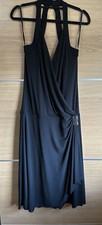 Ted Baker Size 3 Uk 12 Black Party Dress V Neck Wrap Style Evening Diamanté BE1